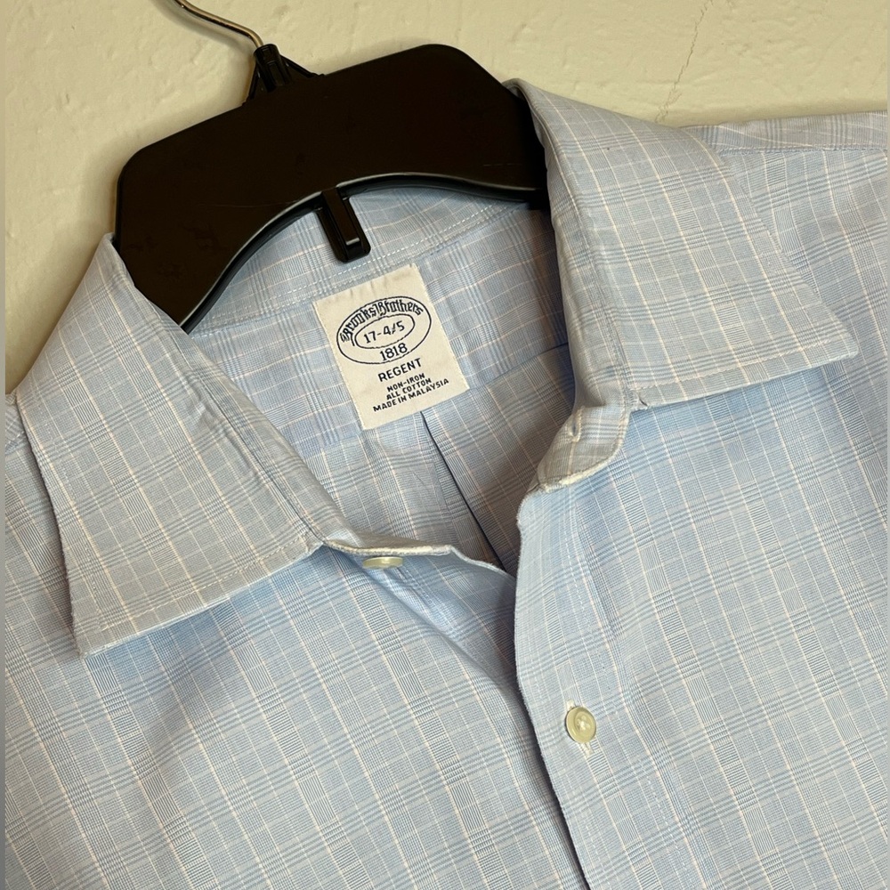 Brooks Brothers Men's Regent 17 4/5 Long Sleeve Cotton Blue White Checked Shirt